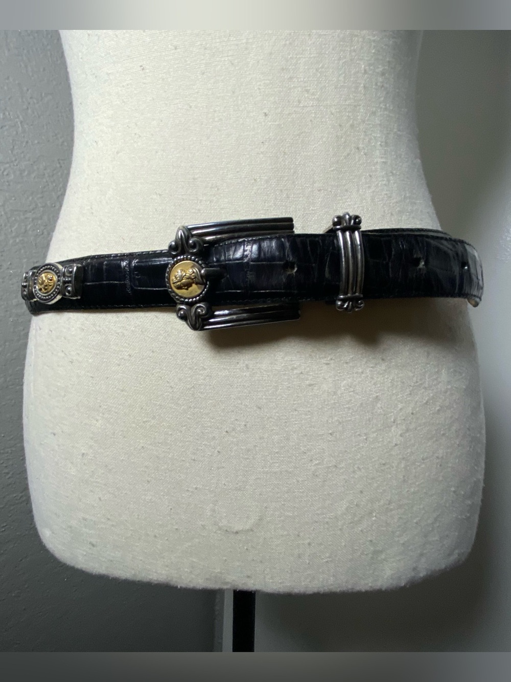 Vintage Brighton Museum Black Croc Leather Coin Belt Size Ladg